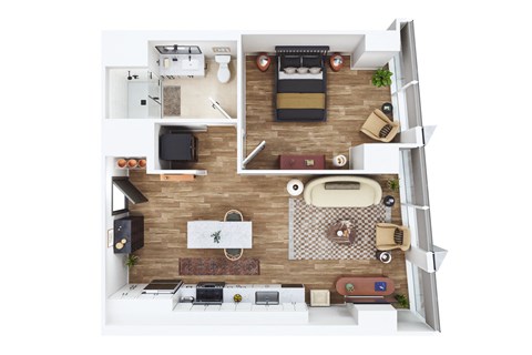Floor plan for 1 bed, 1 bath, 619 sqft